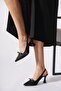 Dodelas Front Bow Stoned Back Open Women's Heeled Evening Dress Shoes Black Satin - 4