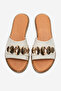 Genuine Leather Women's Crema Buckle Slippers Ecru Simple - 2