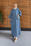 Women's Beaded and Embroidered Hijab Denim Dress - 5