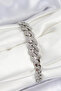Brass Zircon Stone Cuban Chain Model Silver Color Women's Bracelet
