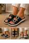 Anatomical Soft Sole Wide Fit Adjustable Double Buckle Women's Home, Work and Street Slippers