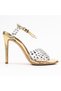 Women's Gold Gold Stone Transparent Strap Thin High Heel Evening Dress Sandals Stiletto