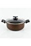 Albemo Domino 24 cm Deep Pot - Chocolate Brown Gold Sealant Patterned, Fireproof Non-Stick Soup and Food Pot