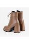 Women's Mink Lace-Up Platform Sole Thick Heeled Boots - 5
