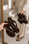 Women's Bitter Brown Flip-Flops with Rose and Pearl Heels, Orthopedic Women's Sandals - 3