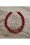 Camellia Red Handmade Glass Bead Two-Row Necklace – 40 + 50 cm – Boxed - 4