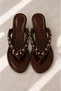 Women's Bitter Brown Flip-Flops with Rose and Pearl Heels, Orthopedic Women's Sandals - 5