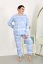 Fashion line women's plus size long sleeve combed cotton pajama set blue 202502