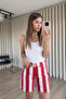 Red and White Striped Patterned Denim Shorts - 5