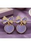 Bowknot Heart Steel Earrings |   Anti-Tarnish Gold Plated Purple Color - 3