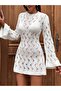 Women's Backless Spanish Sleeve Cotton Mini Knitwear Beach Dress - 4