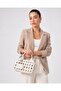 Women's Hand and Shoulder Bag, Knitted Textured, Double Handle, Stylish Cream with Chain Accessories - 3