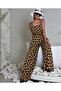 Women's Strappy Square Collar Patterned Beltless Long Single Jersey Jumpsuit - 3