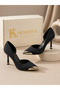 Stiletto Heeled Shoes with Pointed Toe and Gold Toe Detail, Elegant Women's Evening Dress & Casual Shoes