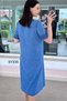 Sleeves with Mesh Detail Washed Cotton Fabric Dress 6Y335 - 3