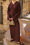 Self-Belted Linen Dress Burgundy - 4
