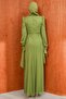 Green Waist Gathered Stone Embellished Evening Dress - 5