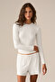 Dari women's soft and flexible viscose fabric round neck body-fitting long sleeve ecru t-shirt - 2