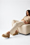 Beige Genuine Leather Wedge Heel Women's Slippers Sl339