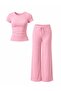 Women's Crew Neck Blouse & Wide Leg Pants Set