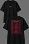 Red Frame Pattern Design Back Printed Black Oversize T-Shirt