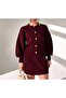Gold Buttoned Balloon Sleeve Cardigan Skirt Elasticized Tricot Set - 2