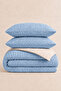 Drawstring Double Blue-Cream Cotton Duvet Cover Set (Without Sheet) - 3