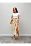 Women's Ethnic Pattern Zipper Design Tie-Up Yellow Skirt