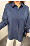 Women's Striped Oversize Shirt Long Sleeve Buttoned Loose Basic Casual Office Shirt - 4