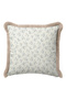Elegant Floral Motif Vintage Fringed Pillowcase - Pastoral Blue Ecru Mink Tassel Throw Pillow Cover - 4