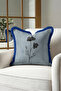 Elegant Botanical Fringed Pillowcase with Floral Motifs - Minimal Blue Navy Tassel Throw Pillow Cover - 2