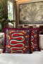 Exotic Snake Floral Bohemian Fringe Pillowcase - Folk Botanical Ethnic Maroon Tassel Throw Pillow Cover - 4