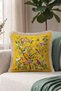 Botanical Bird and Floral Patterned Fringed Pillowcase - Vintage Mustard Cream Tassel Throw Pillow Cover - 2