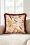 Tropical Leaf Patterned Elegant Fringed Pillowcase - Bohemian Beige Tile Burgundy Tassel Throw Pillow Cover - 7