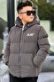 Boys' Hooded Printed Reflective Detailed Nova Fabric Winter Inflatable Coat Km4017