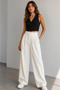 Women's Velcro High Waist Wide Leg Palazzo Trousers - White - 2