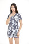 Women's 100% Viscose Floral Patterned Shirt Collar Shorts Set - 6