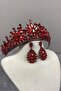 Pera Model Bridal Henna Crown and Drop Stone Evening Dress Earrings, Sultan Crown - 3