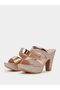 Gold Glitter Look Block Heel Mules - 2