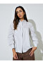 White Striped Gathered Oversized Shirt - 3