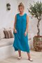 Blue Pool Collar Sleeveless Double Pocket Washable Dirty Stitched Casual Muslin Long Woven Dress 120 62