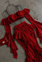 Madonna Collar Crop Slit Lace Skirt Set - 5