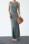 Women's Crew Neck Stoned Cotton Long Dress - 2