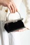 Pearly Women's Silver Embroidered Pearl Detailed Metal Handle Evening Dress Hand and Shoulder Bag - 2