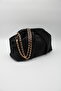 Women's Black Suede Black Clutch Portfolio Chain Cross Strap Hand and Shoulder Bag