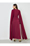 Burgundy Draped Round Neck Cape Maxi Dress - 5
