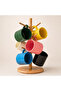 7-Piece Mug Set with Bamboo Hanger, 6 Colorful Ceramic Mugs and Natural Stand - 3
