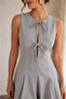 Women's Gray Double Tie Detailed Sleeveless Flared Mini Dress - 3