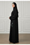 Elegant Midnight Black Abaya with Emerald Floral Embroidery-876 - 2