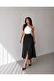 Linen Skirt with Pockets, Front Slit Detail, Double Buttons - 5